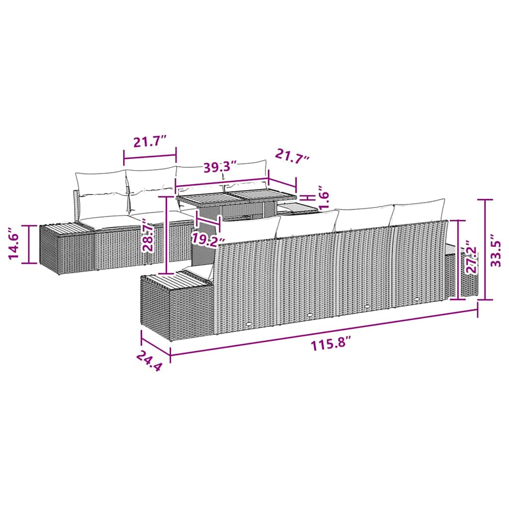 Garten Essgruppe 9 pcs Schwarz, Braun 100 x 55 x 73 cm
