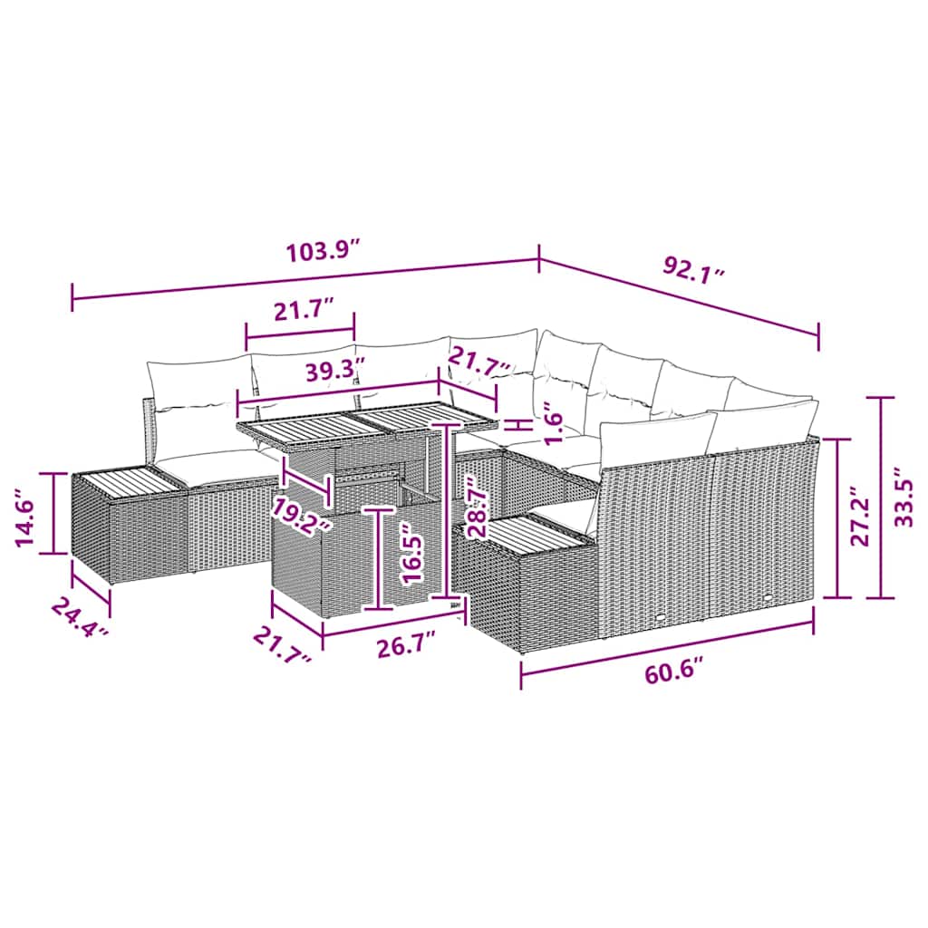 Garten Essgruppe 9 pcs Schwarz, Braun 100 x 55 x 73 cm