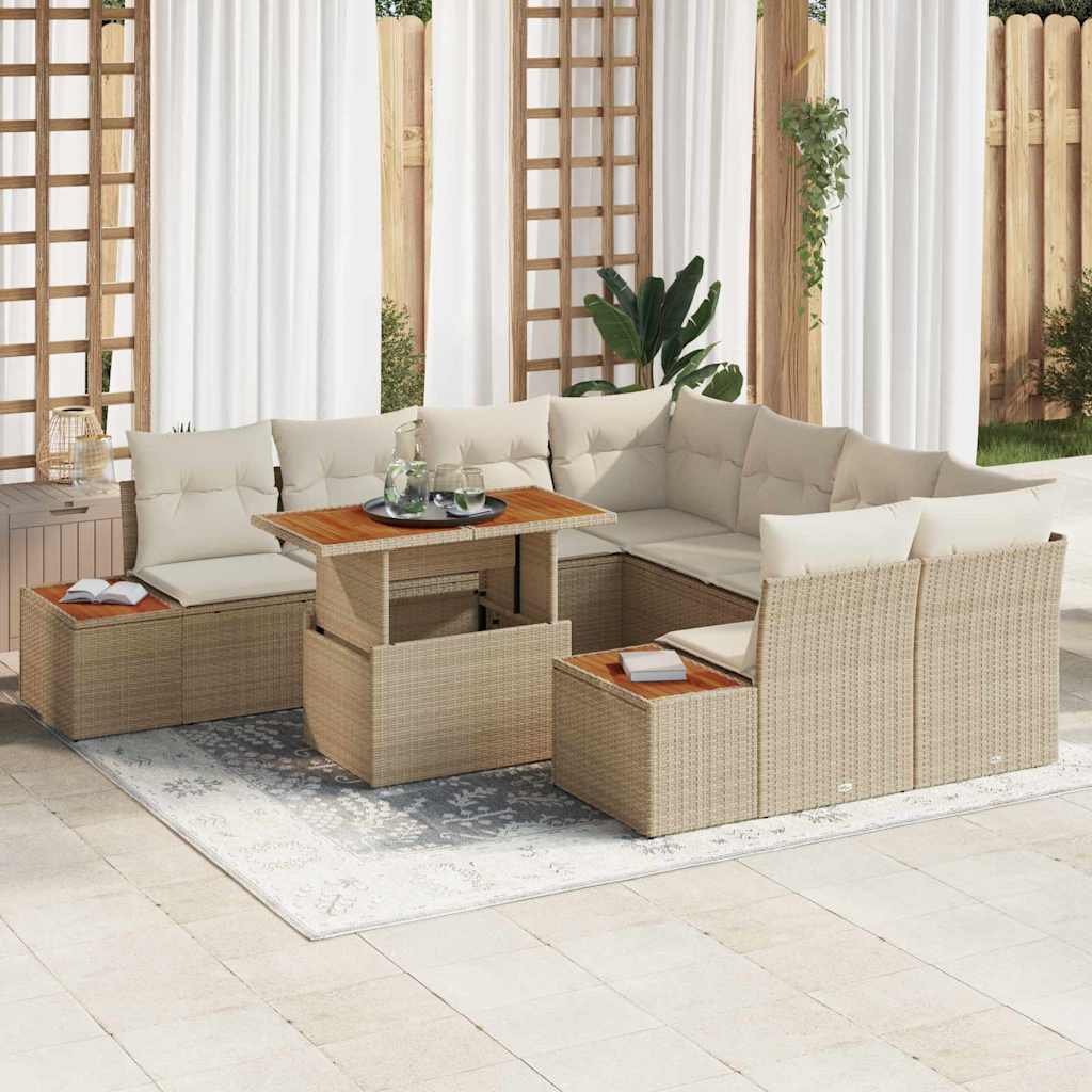 Garten Essgruppe mit Kissen 9 pcs Beige, Creme 100 x 55 x 73 cm