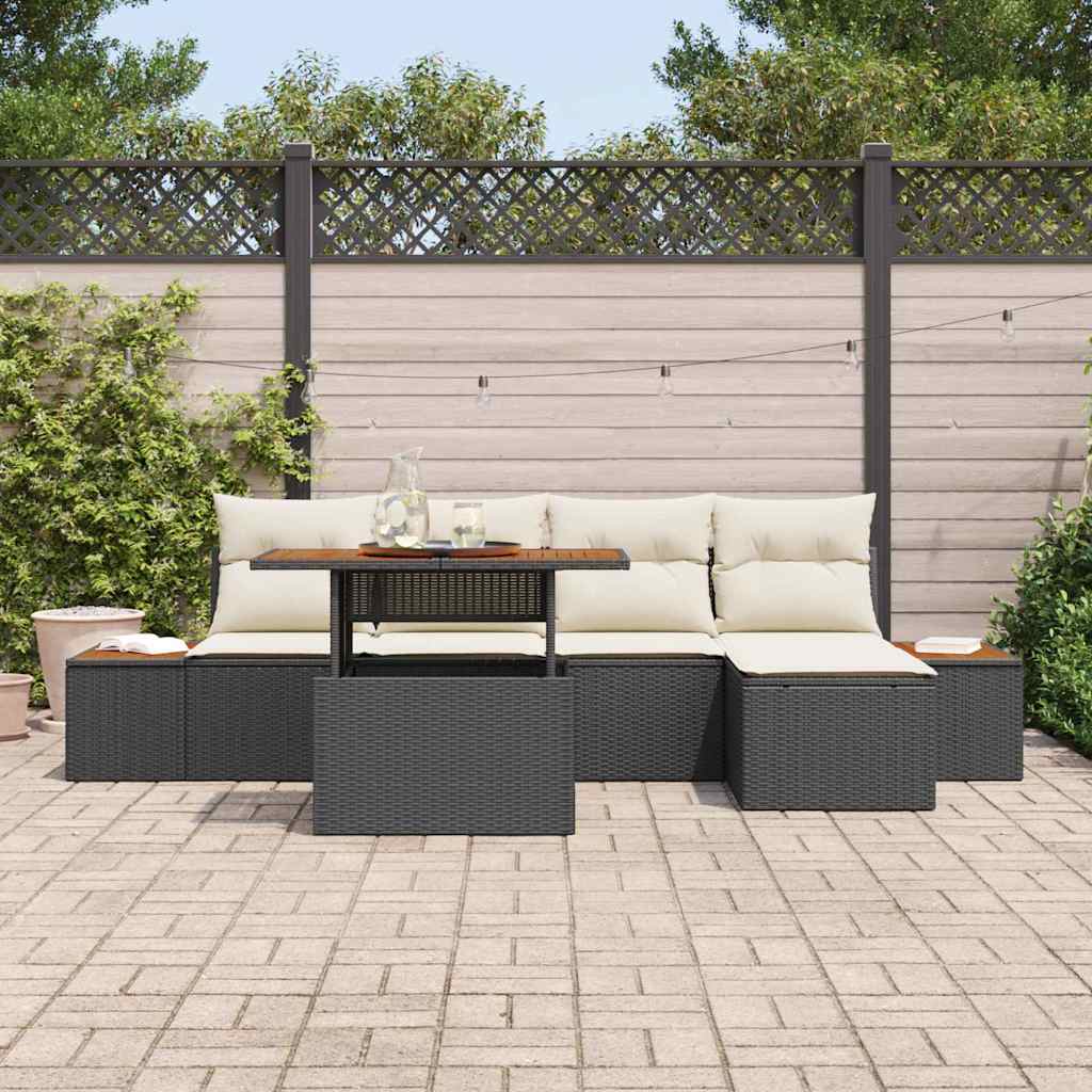 Garten Essgruppe mit Kissen 6 pcs Schwarz und Creme
