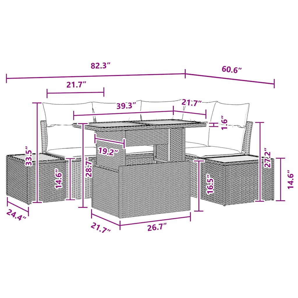 Garten Essgruppe 5 pcs Schwarz, Braun 100 x 55 x 73 cm