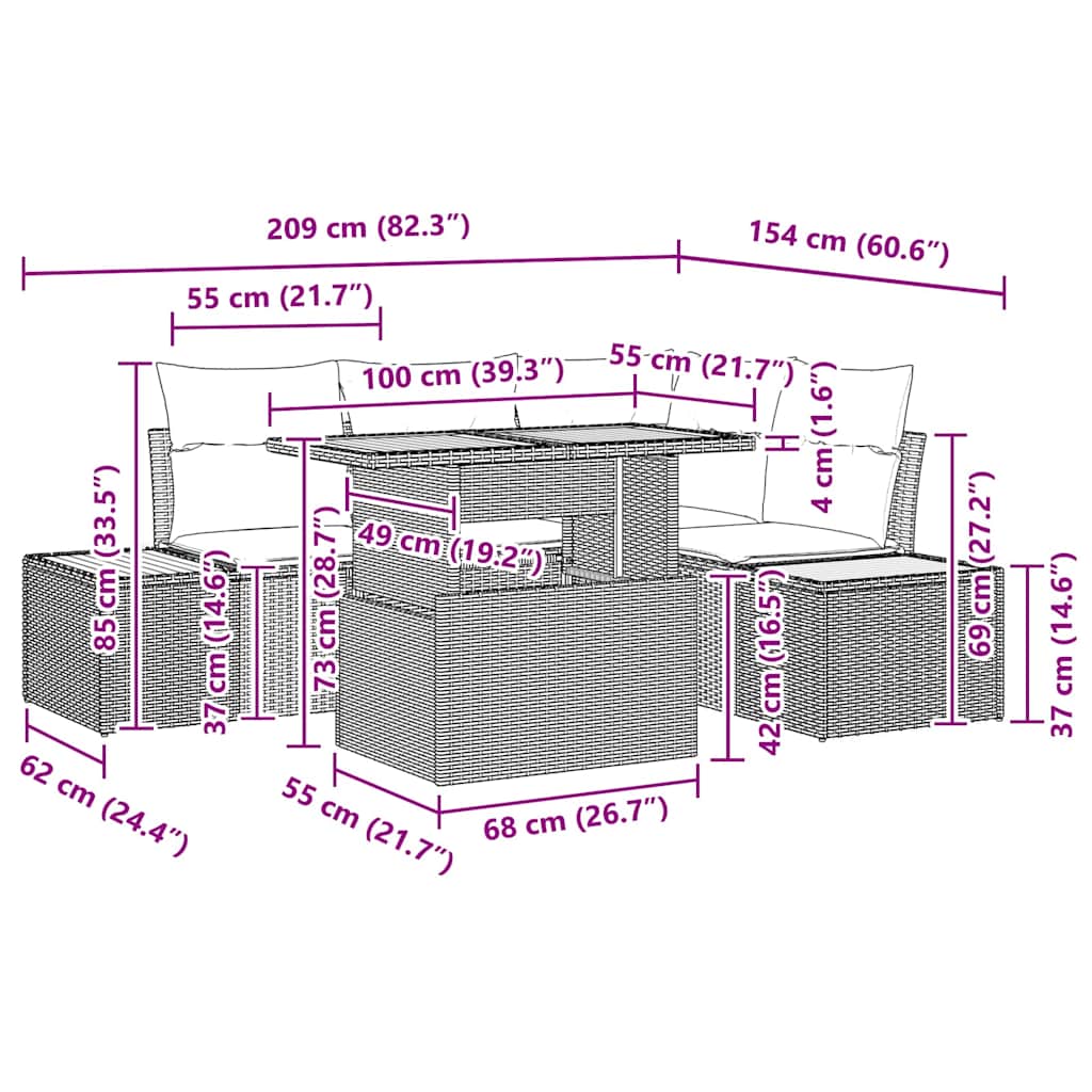 Garten Essgruppe mit Kissen 5 pcs Grau, Braun 100 x 55 x 73 cm