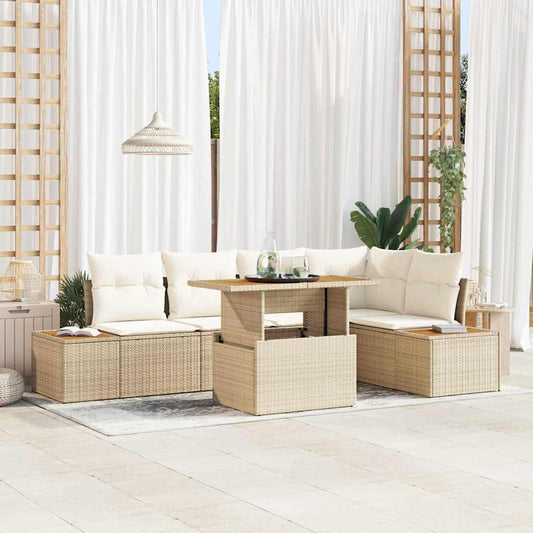 Garten Essgruppe mit Kissen 6 pcs Beige, Creme 100 x 55 x 73 cm