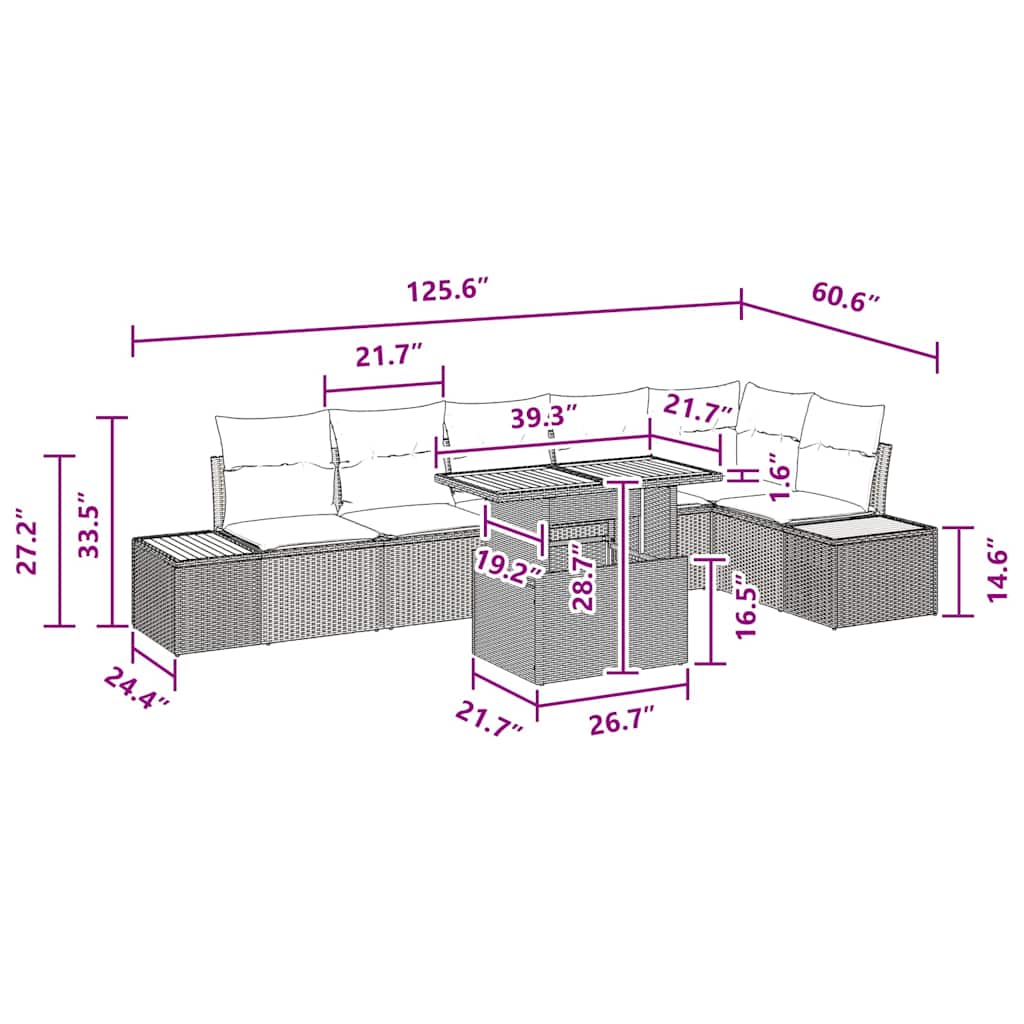 Garten Essgruppe 7 pcs Schwarz und Braun 100 x 55 x 73 cm
