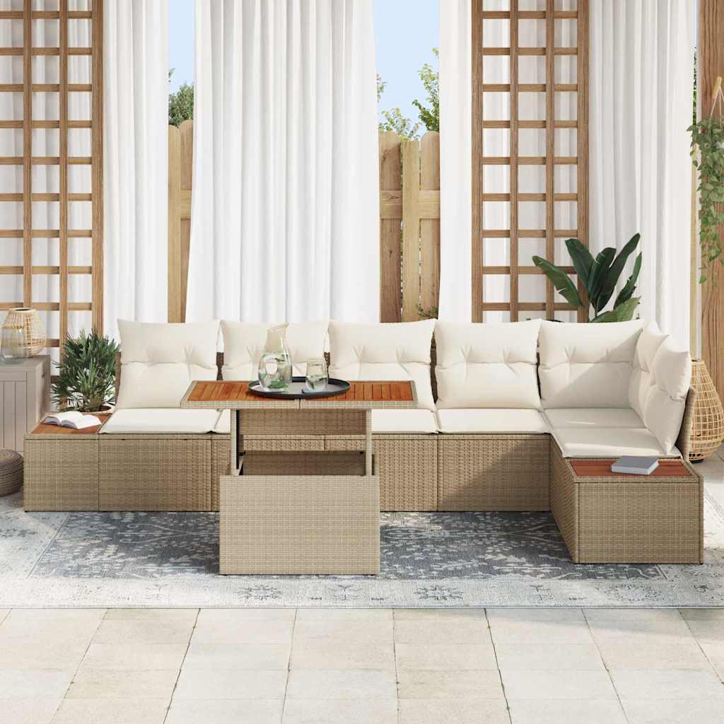 Garten Essgruppe mit Kissen 7 pcs Beige, Creme 100 x 55 x 73 cm