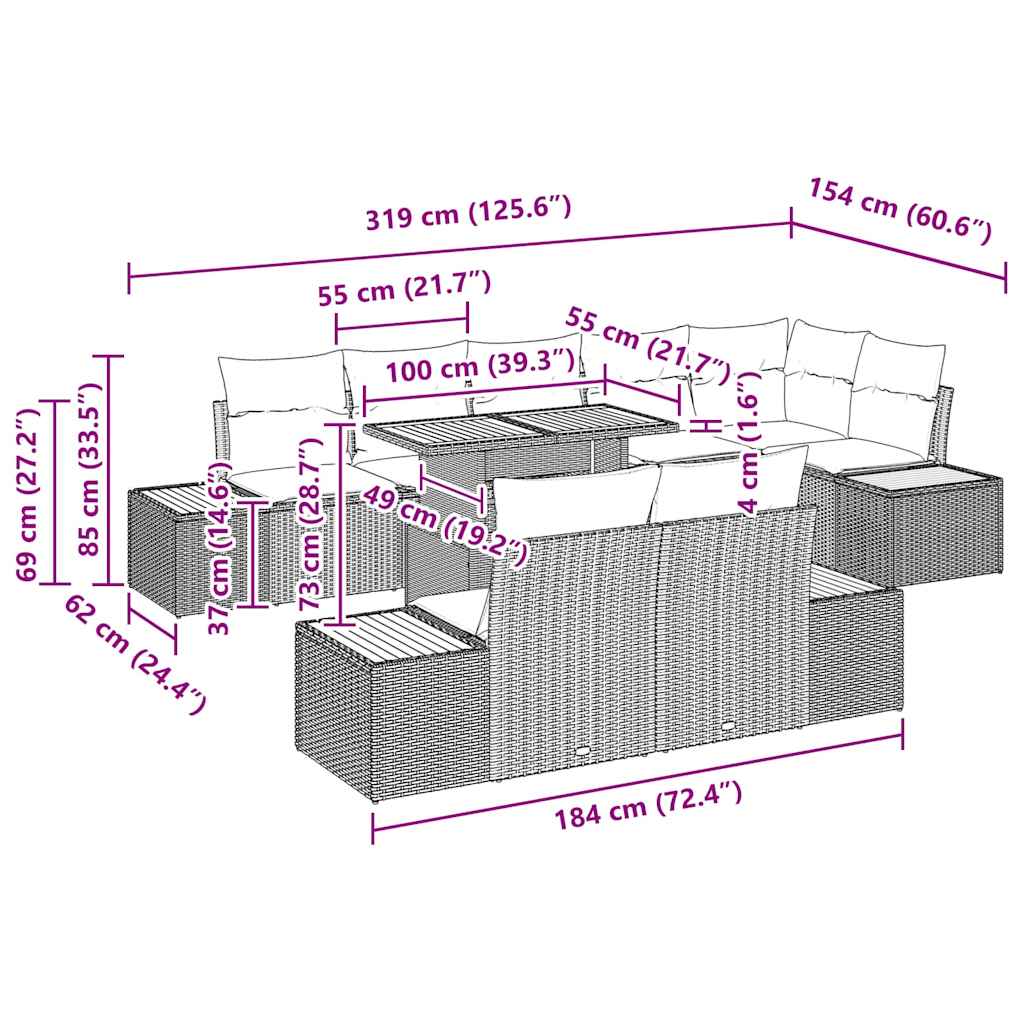 Garten Essgruppe mit Kissen 9 pcs Grau, Braun 100 x 55 x 73 cm