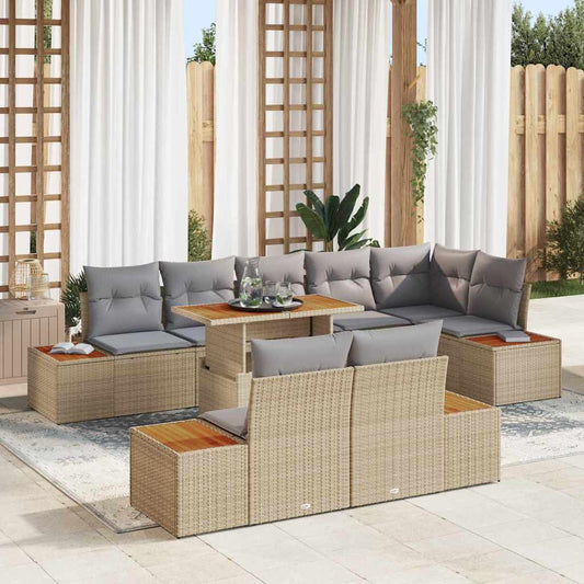 Garten Essgruppe mit Kissen 9 pcs Beige, Grau 100 x 55 x 73 cm