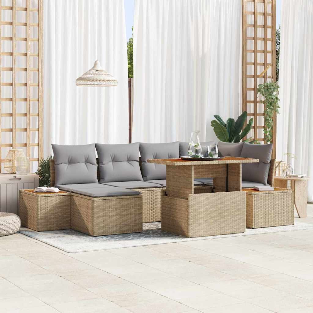 Garten Essgruppe mit Kissen 7 pcs Beige, Grau
