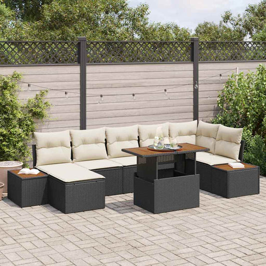 Garten Essgruppe mit Kissen 8 pcs Creme und Schwarz