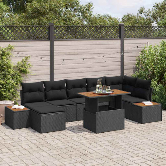 Garten Essgruppe mit Kissen 8 pcs Schwarz, Braun