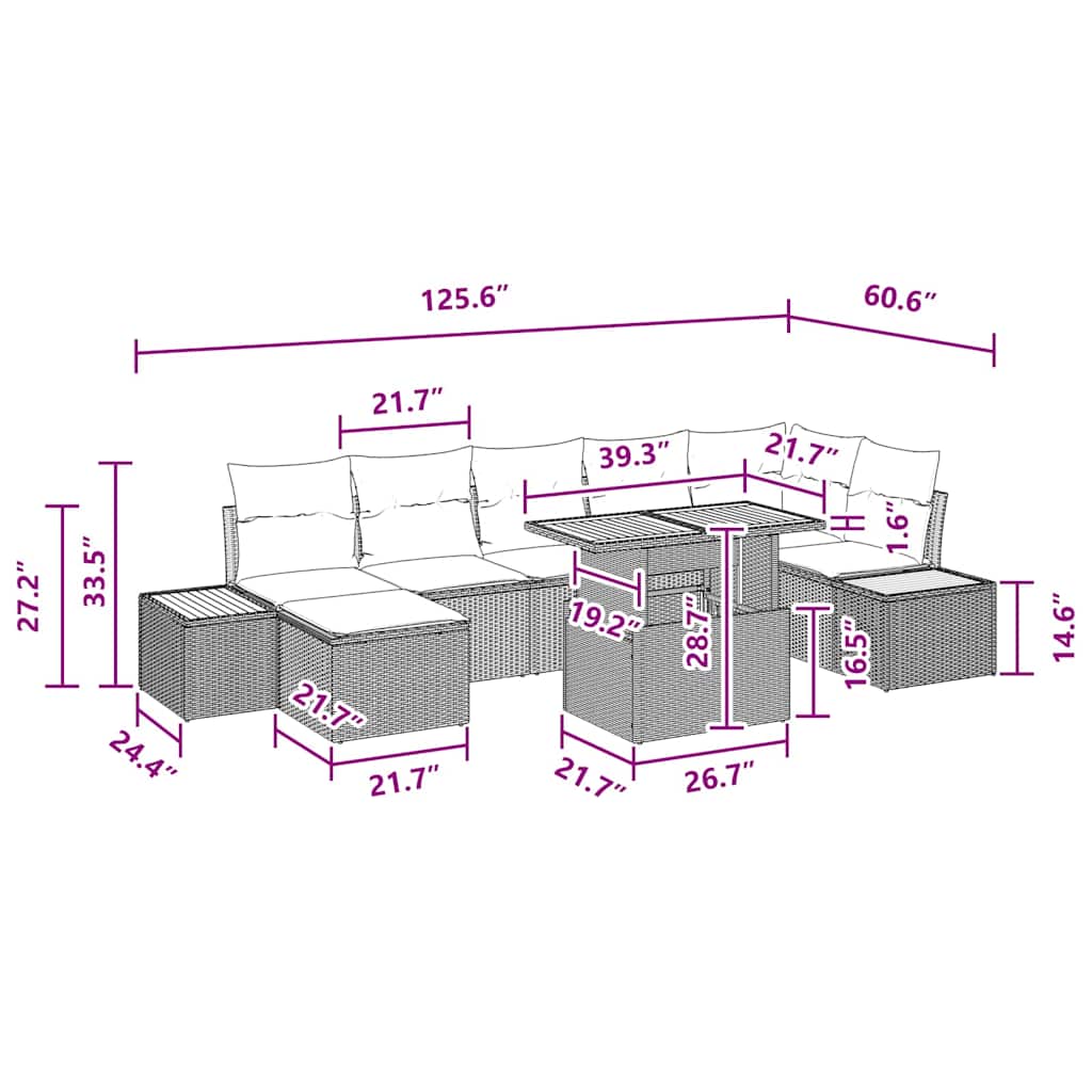 Garten Essgruppe mit Kissen 8 pcs Schwarz, Braun