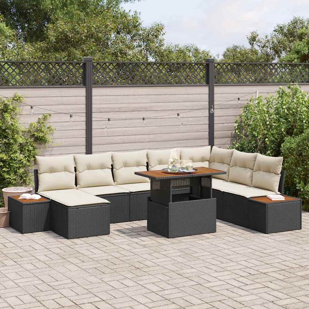 Garten Essgruppe mit Kissen 9 pcs Cremefarben Schwarz