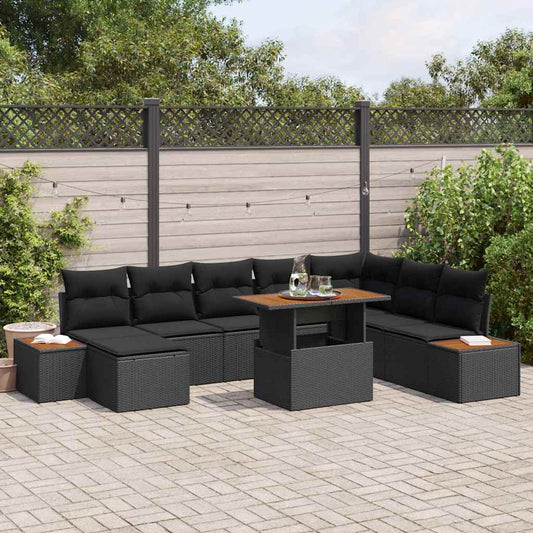 Garten Essgruppe mit Kissen 9 pcs Schwarz, Braun