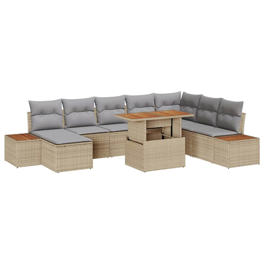 Garten Essgruppe mit Kissen 9 pcs Beige, Grau