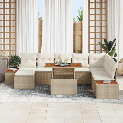 Garten Essgruppe mit Kissen 9 pcs Beige, Creme