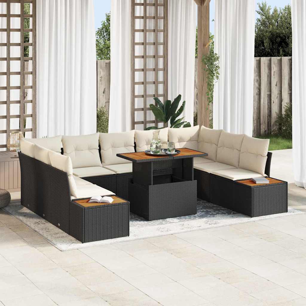 Garten Essgruppe 10 pcs Schwarzer Rahmen mit beigen Kissen