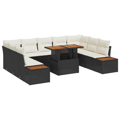 Garten Essgruppe 10 pcs Schwarzer Rahmen mit beigen Kissen