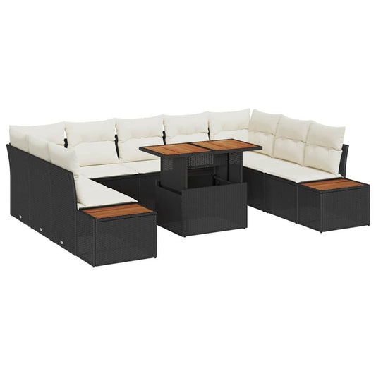Garten Essgruppe 10 pcs Schwarzer Rahmen mit beigen Kissen