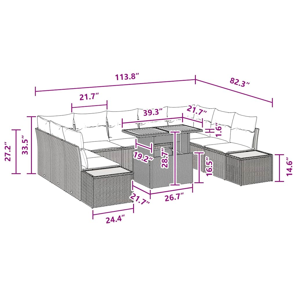 Garten Essgruppe 10 pcs Schwarz, Braun 100 x 55 x 73 cm