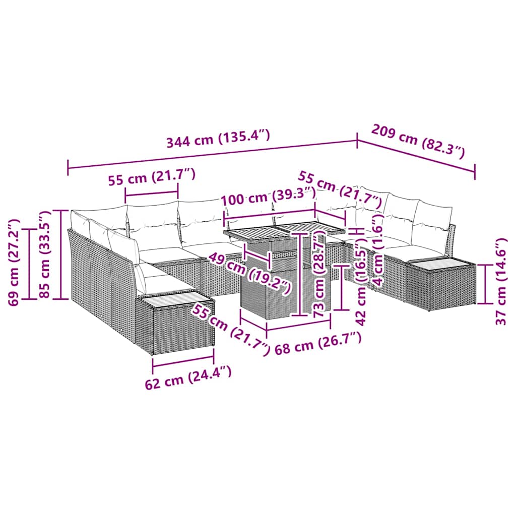 Garten Essgruppe 11 pcs Weiß Schwarz 100 x 55 x 73 cm