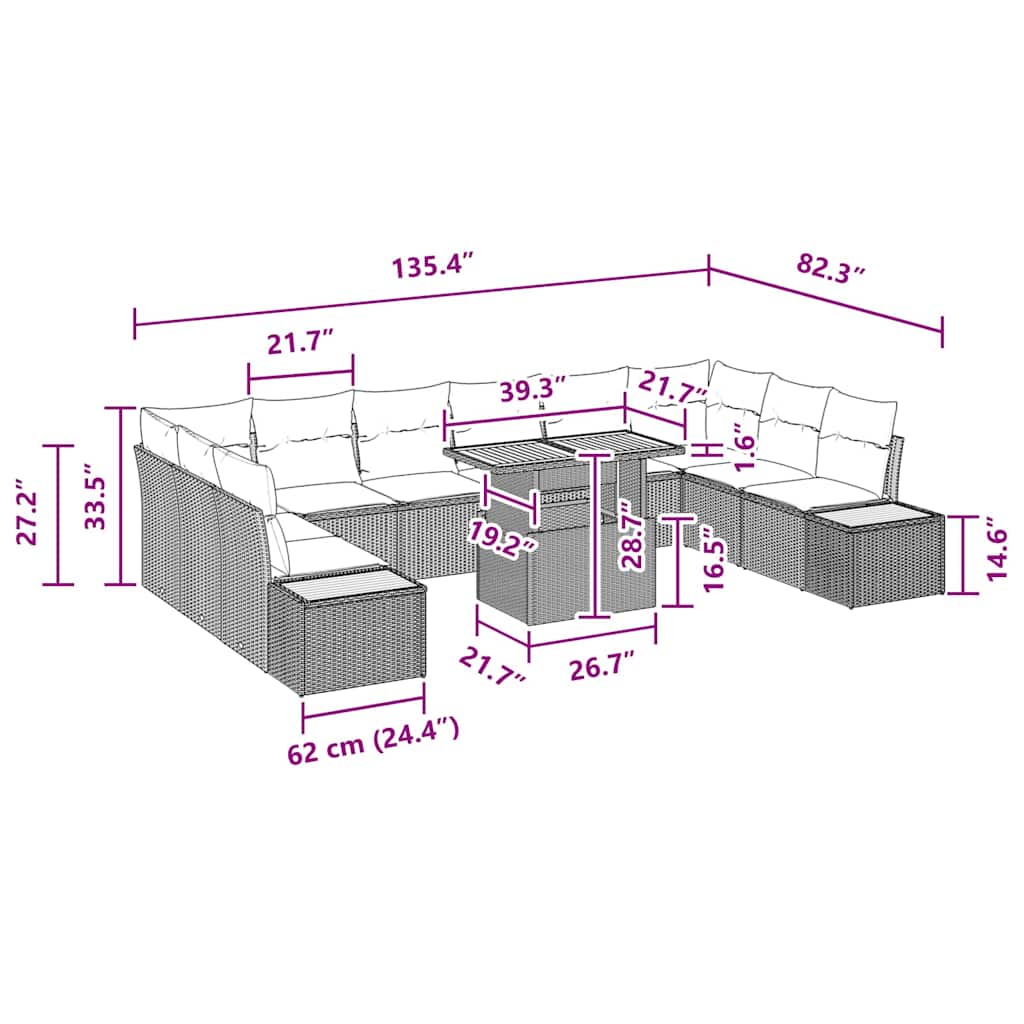 Garten Essgruppe 11 pcs Schwarz, Braun 100 x 55 x 73 cm