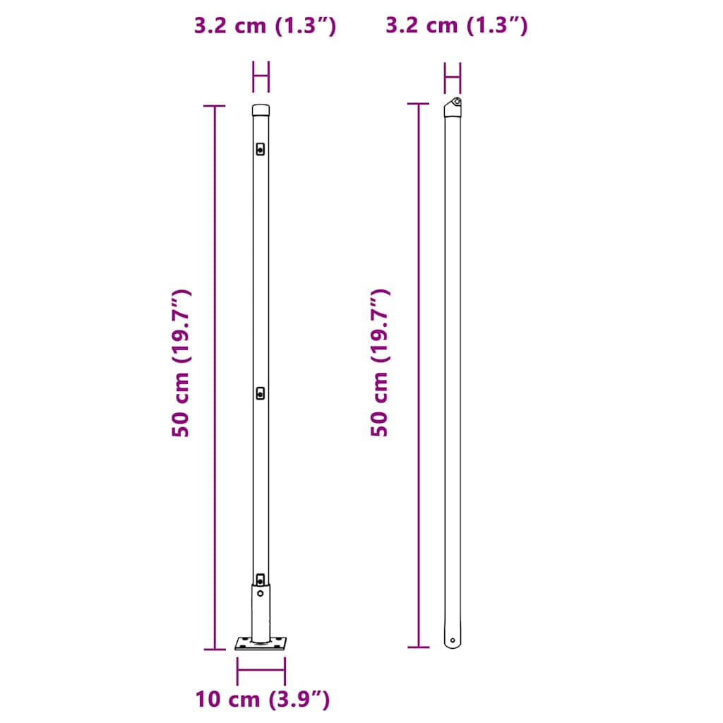 Zaunpfosten 26 pcs Silber 3.2 x 3.2 x 50 cm Stahl