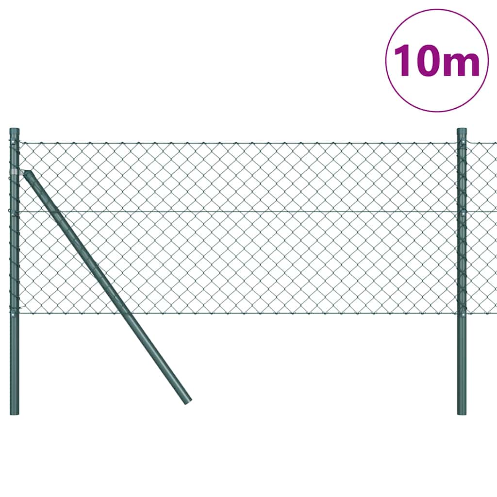 Kettengliedzaun mit Pfosten Grün 0,6 x 10 m Stahl