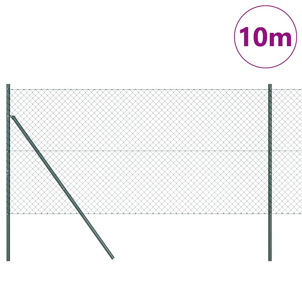 Kettengliedzaun mit Pfosten Grün 1.2 x 10 m Stahl