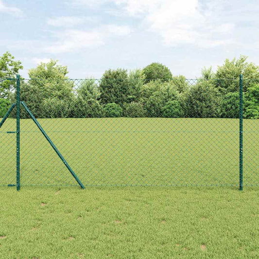 Kettengliedzaun mit Pfosten Grün 1.4 x 10 m Stahl