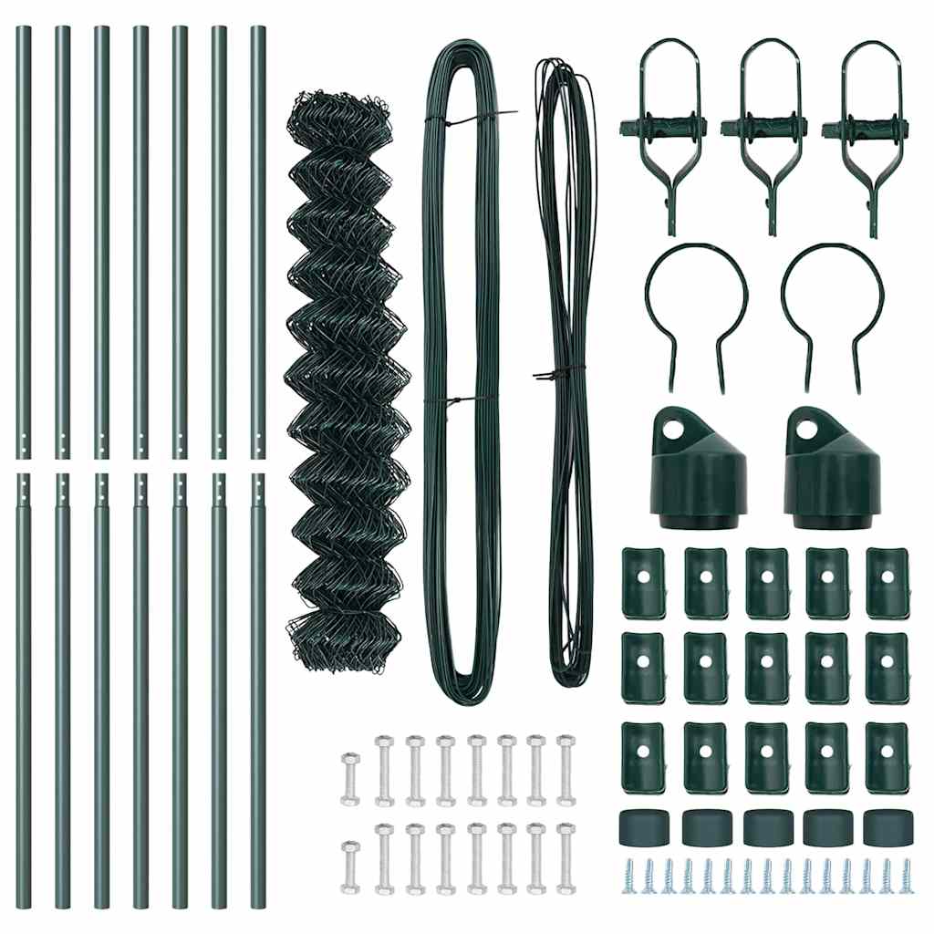 Kettengliedzaun mit Pfosten Grün 1.4 x 10 m Stahl