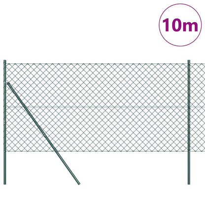 Kettengliedzaun mit Pfosten Grün 1 x 10 m Stahl