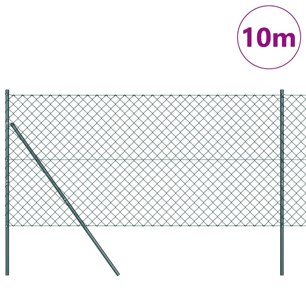 Kettengliedzaun mit Pfosten Grün 1.4 x 10 m Stahl