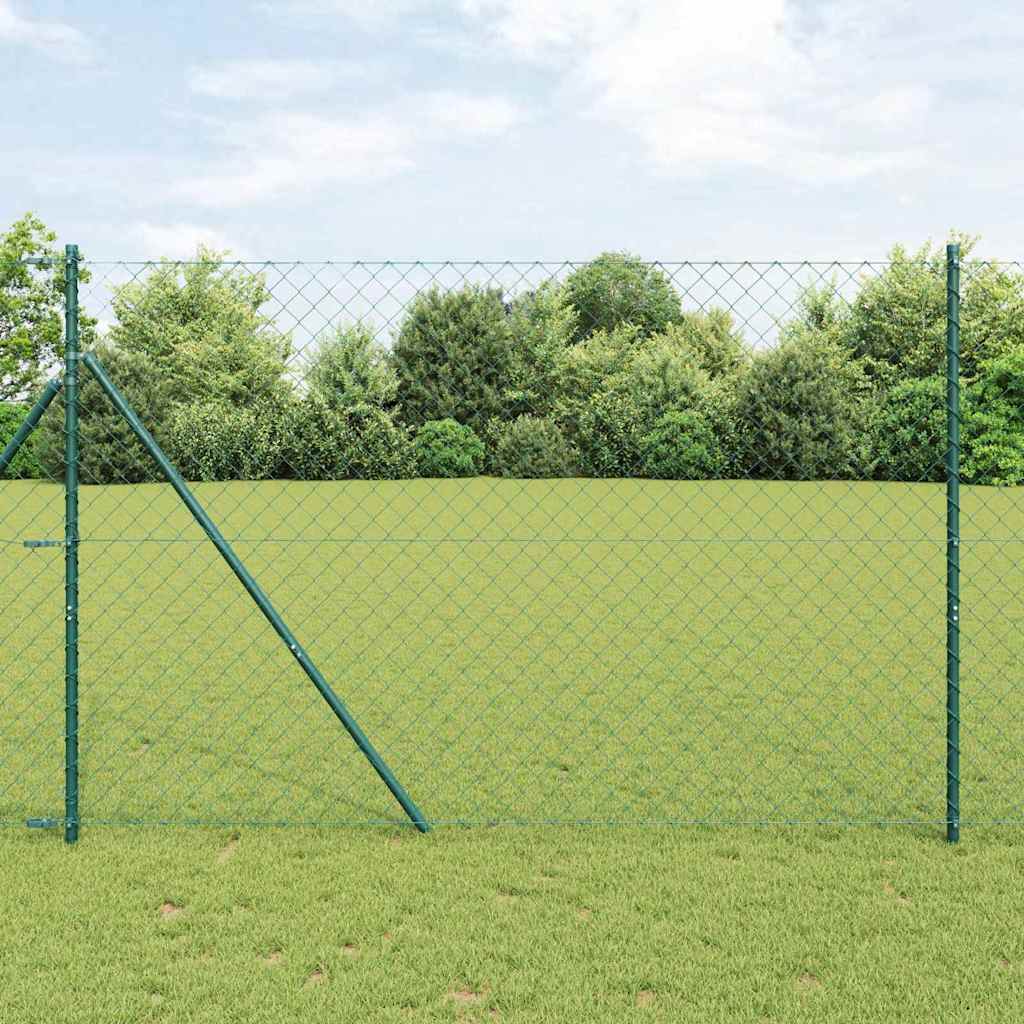 Kettengliedzaun mit Pfosten Grün 1.6 x 10 m Stahl