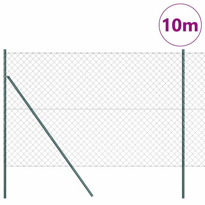 Kettengliedzaun mit Pfosten Grün 1.6 x 10 m Stahl