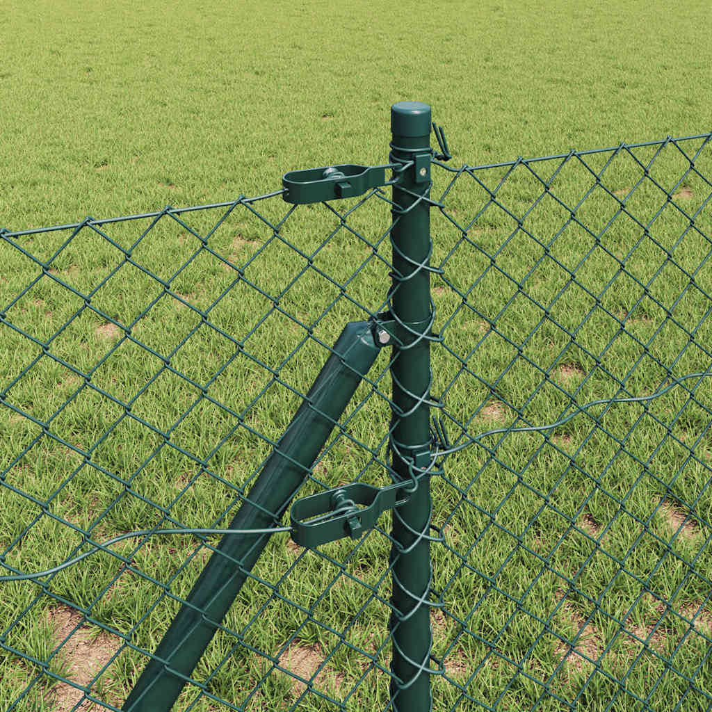Kettengliedzaun mit Pfosten Grün 0,4 x 25 m Stahl