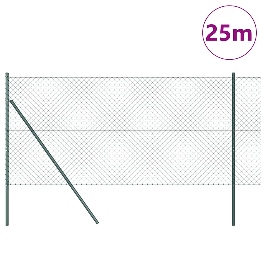 Kettengliedzaun mit Pfosten Grün 1 x 25 m Stahl