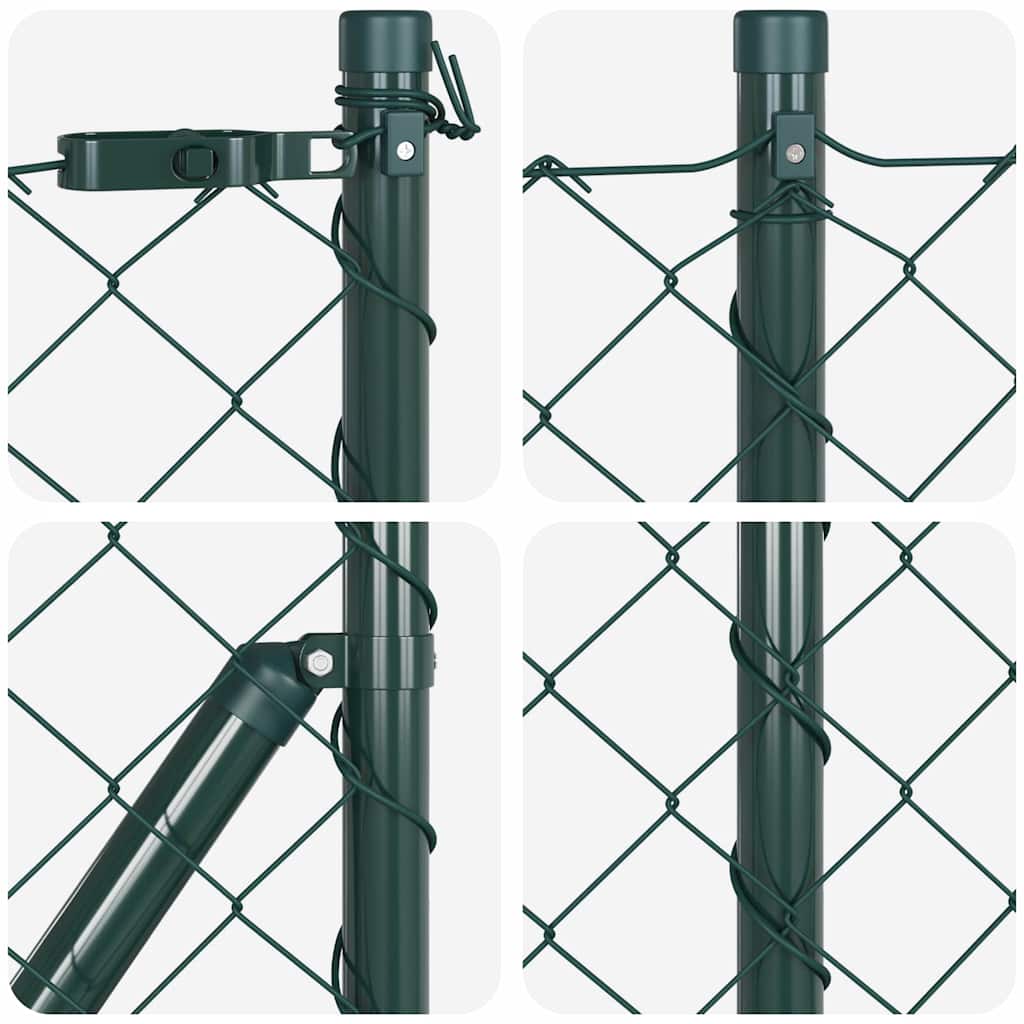 Kettengliedzaun mit Pfosten Grün 0,6 x 25 m Stahl