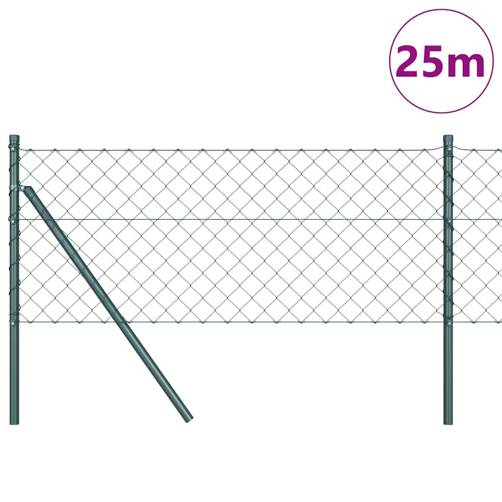 Kettengliedzaun mit Pfosten Grün 0,6 x 25 m Stahl