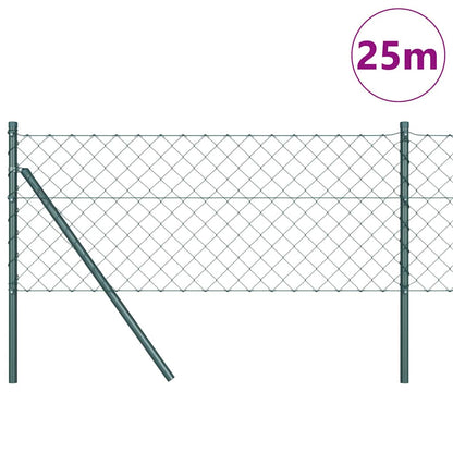 Kettengliedzaun mit Pfosten Grün 0,6 x 25 m Stahl