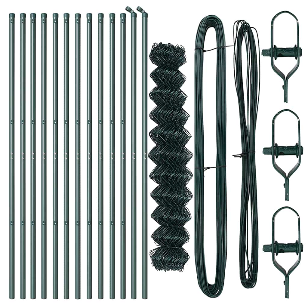 Kettengliedzaun mit Pfosten Grün 1.4 x 25 m Stahl