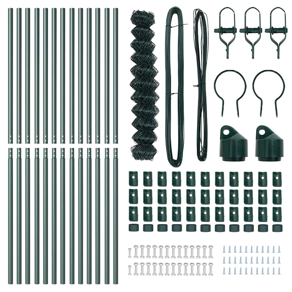 Kettengliedzaun mit Pfosten Grün 1.4 x 25 m Stahl