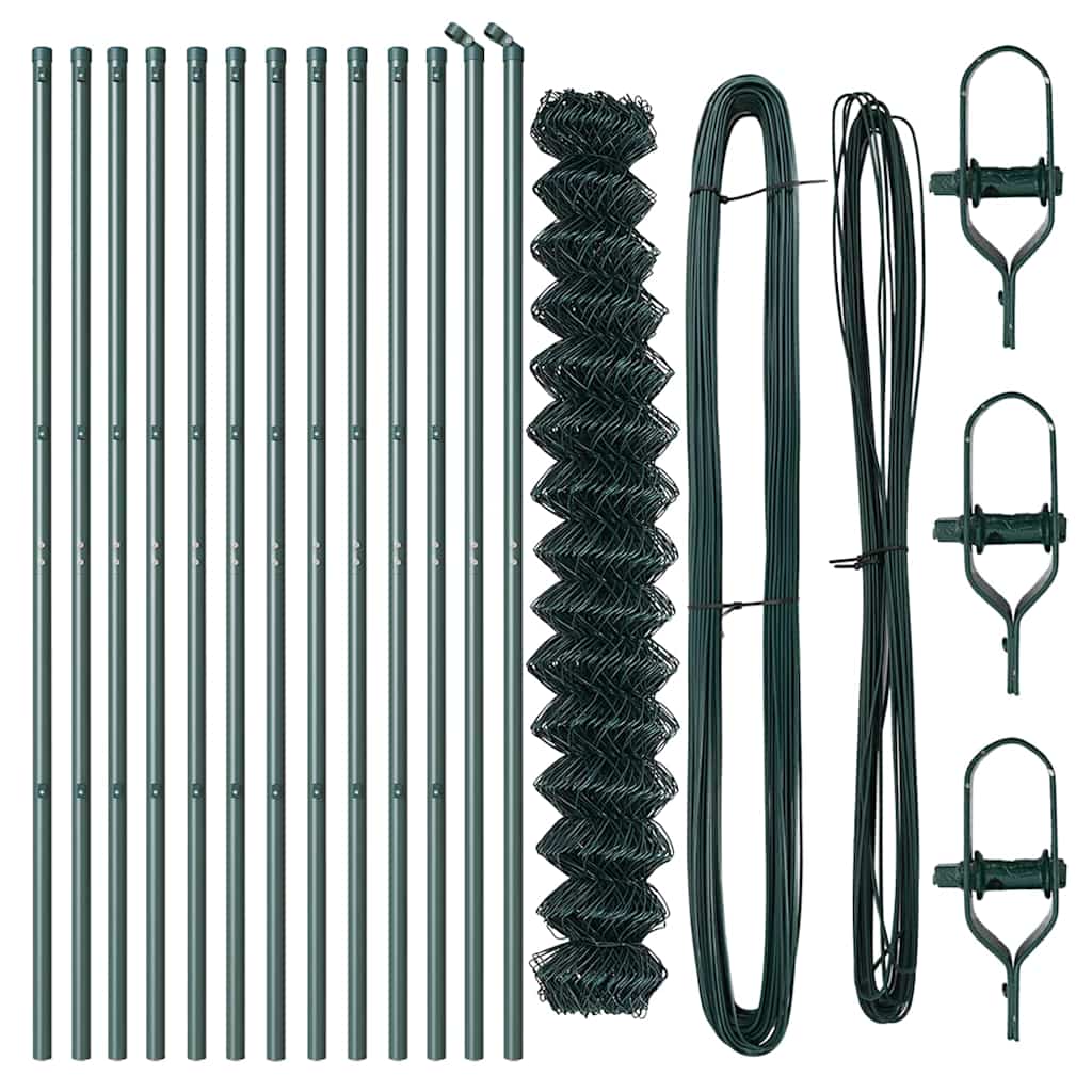 Kettengliedzaun mit Pfosten Grün 1.6 x 25 m Stahl