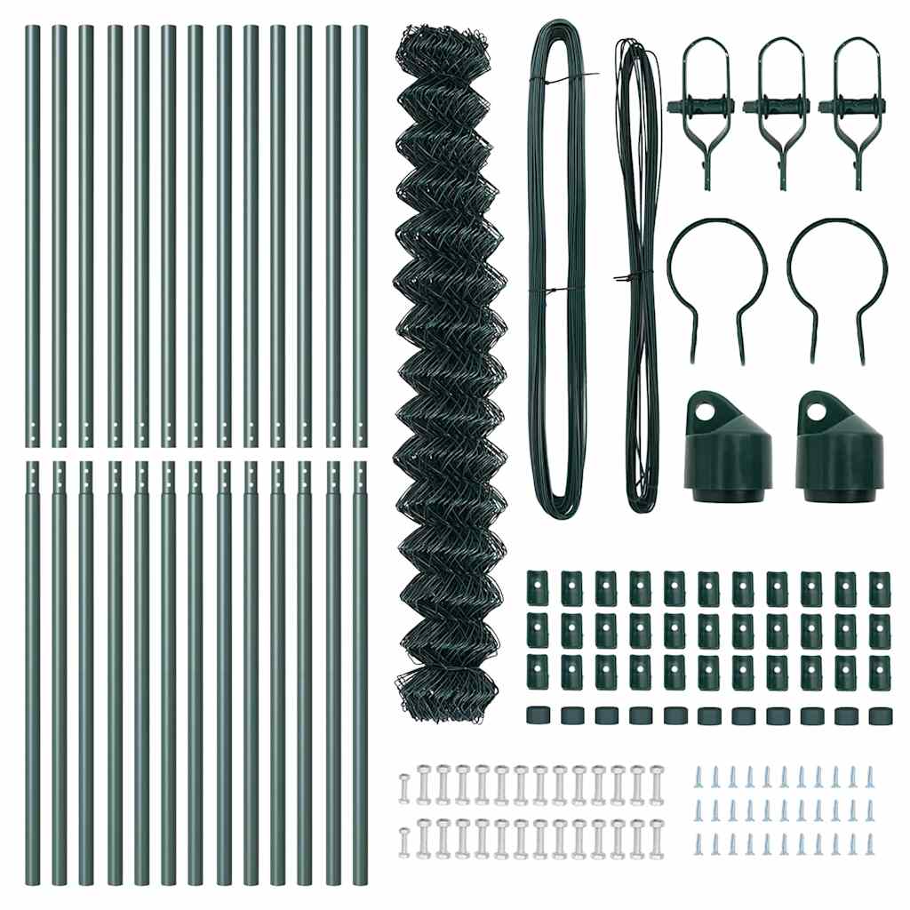 Kettengliedzaun mit Pfosten Grün 1.6 x 25 m Stahl