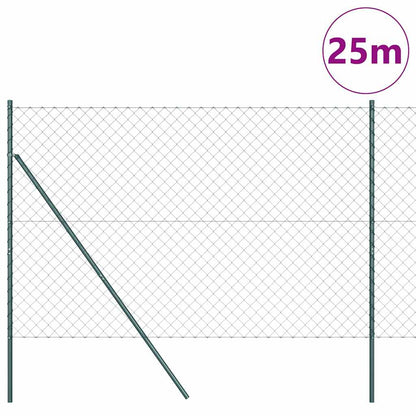 Kettengliedzaun mit Pfosten Grün 1.6 x 25 m Stahl