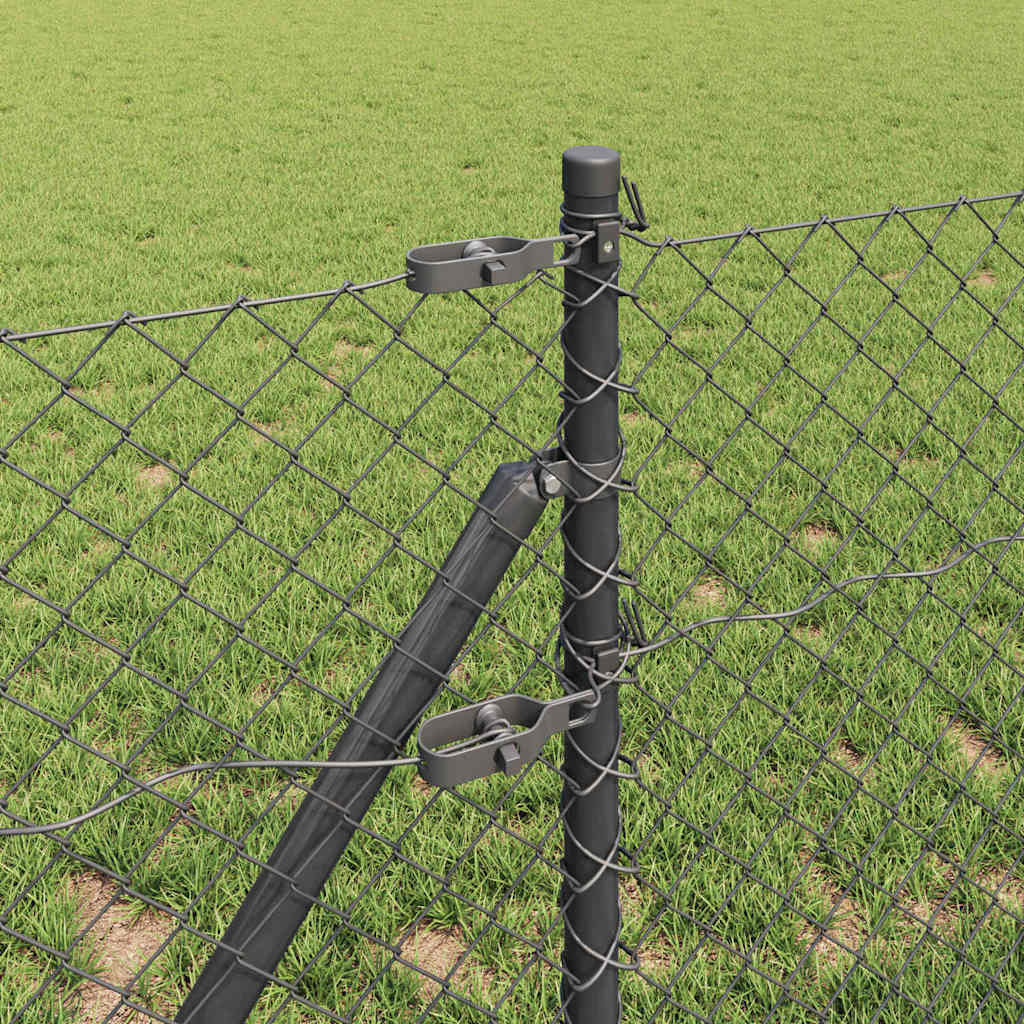 Kettengliedzaun mit Pfosten Grau 0,6 x 10 m Stahl