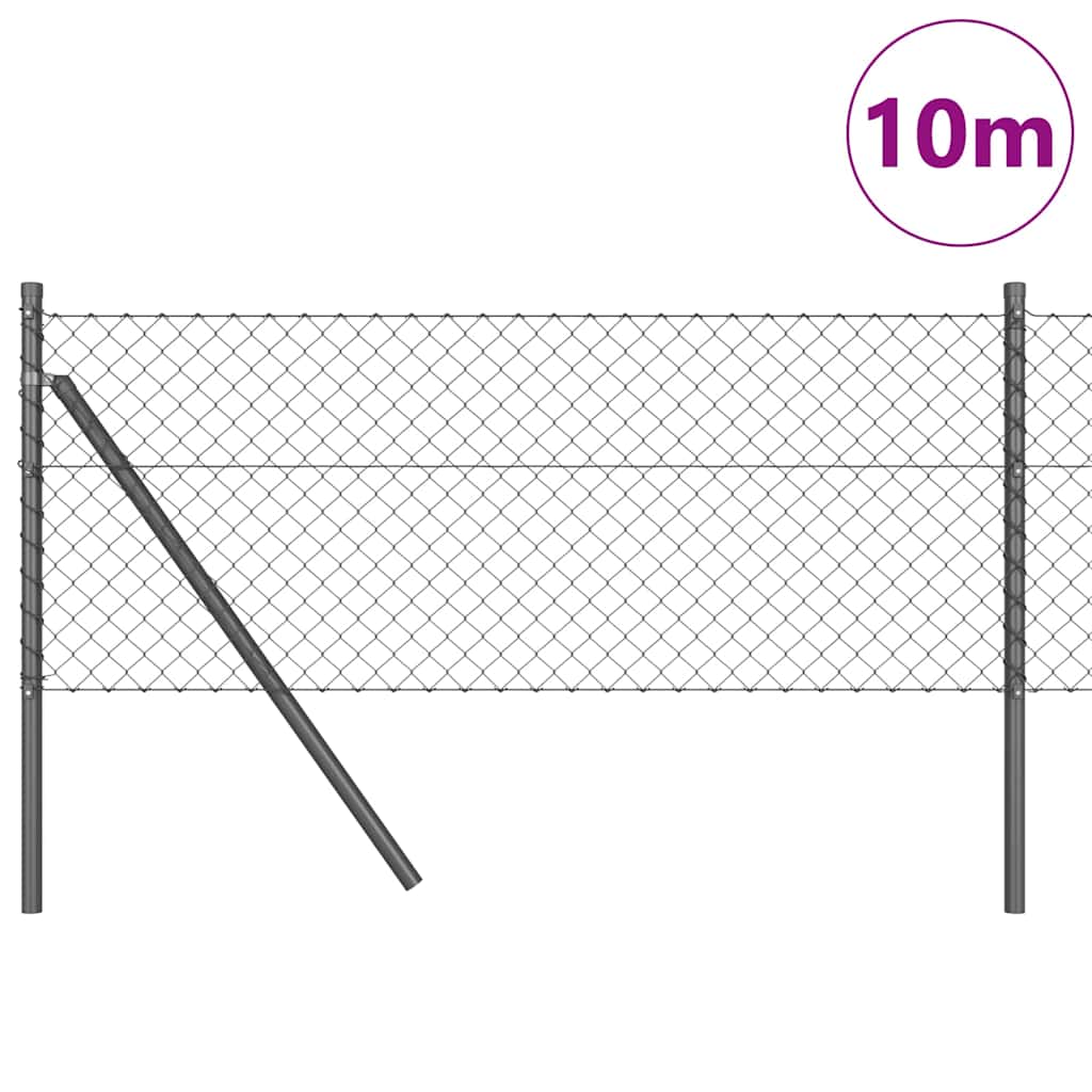 Kettengliedzaun mit Pfosten Grau 0,6 x 10 m Stahl