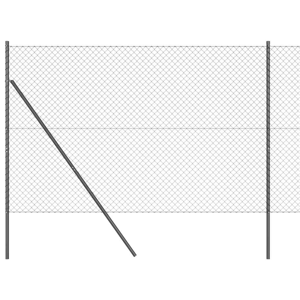 Kettengliedzaun mit Pfosten Grau 1.5 x 10 m Stahl