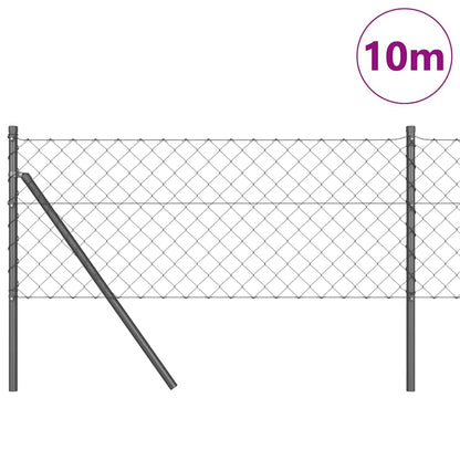 Kettengliedzaun mit Pfosten Grau 0.8 x 10 m Stahl