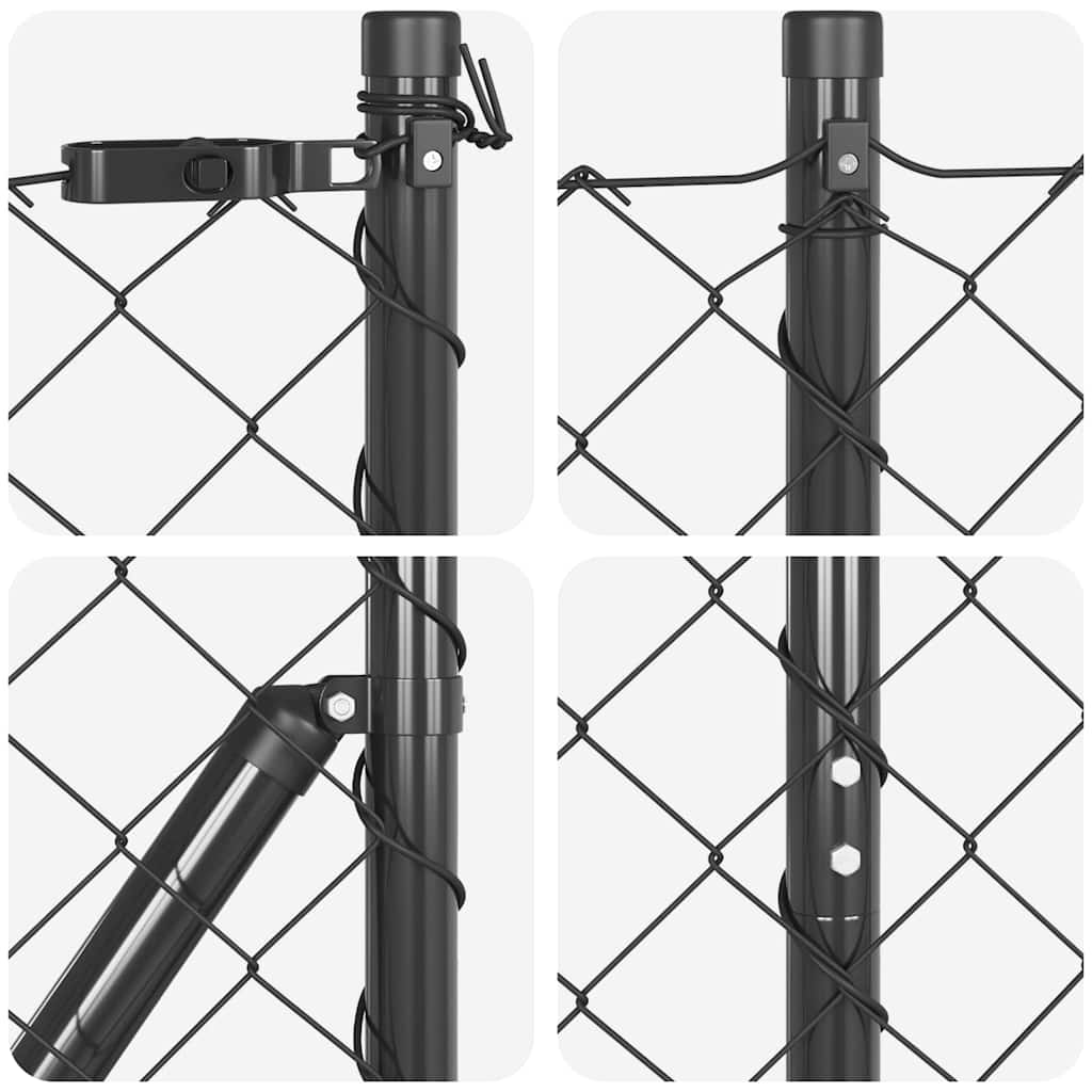 Kettengliedzaun mit Pfosten Grau 1 x 10 m Stahl