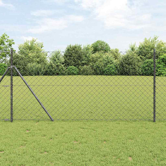 Kettengliedzaun mit Pfosten Grau 1 x 10 m Stahl